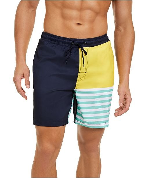 Men's Striped Colorblocked 7" Swim Trunks, Created for Macy's