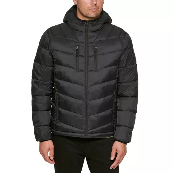 Men's Chevron Quilted Hooded Puffer Jacket, Created for Macy's