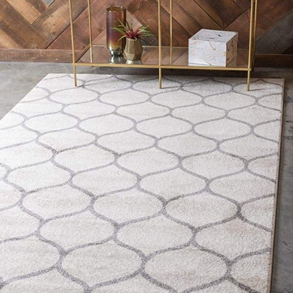 几何图案装饰地毯 4X6 浅灰色