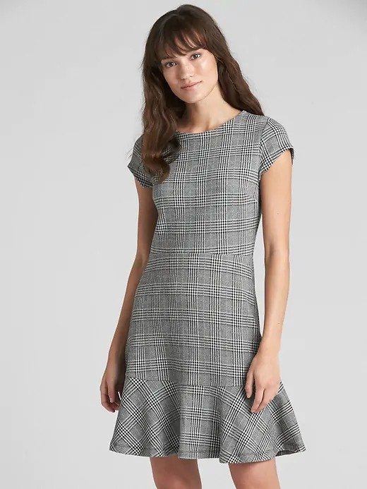 Plaid Fit and Flare Peplum Dress in Ponte