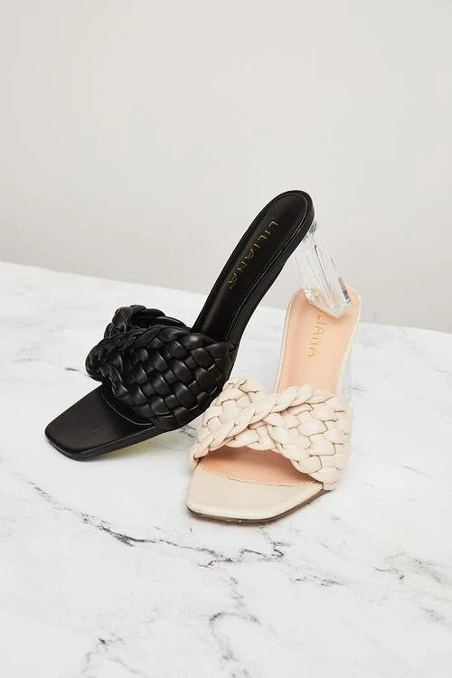 Braided Faux Leather Lucite Heels