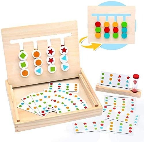 Toddler Montessori Toys Preschool Learning Color Shape Sorting Wooden Puzzle Maze Slide Toys Educational Match Board Games Sand Timer Family Game Autism Toy Kids Birthday Gifts for Boy Girl