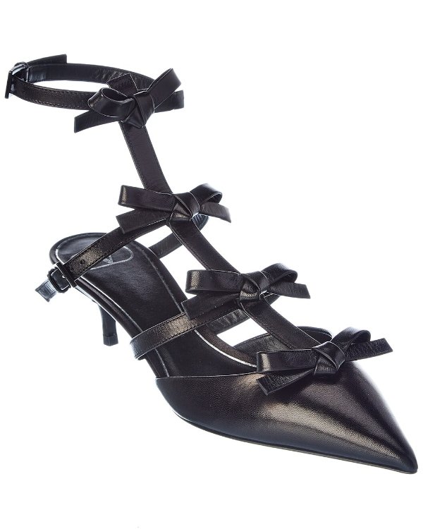 French Bows 45 Leather Ankle Strap Pump