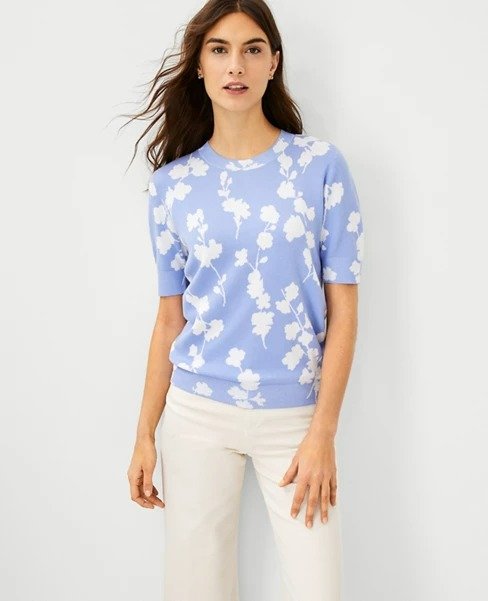Floral Short Sleeve Sweater | Ann Taylor
