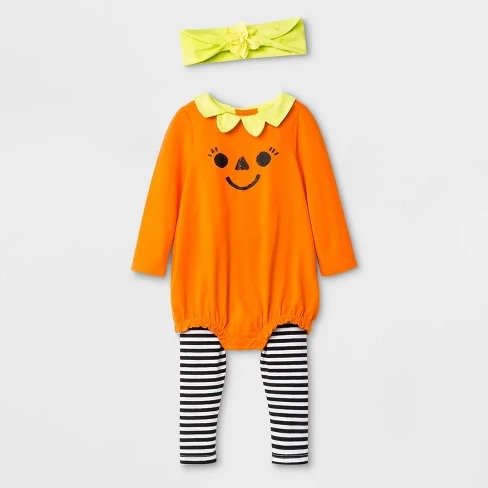 Baby Girls' Halloween 3pc Pumpkin Top and Bottom Set
