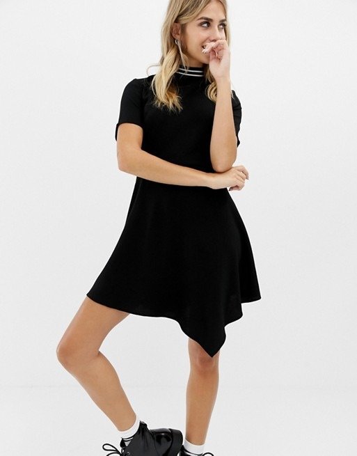 COLLUSION mini high neck skater dress with open back and sports tipping | ASOS