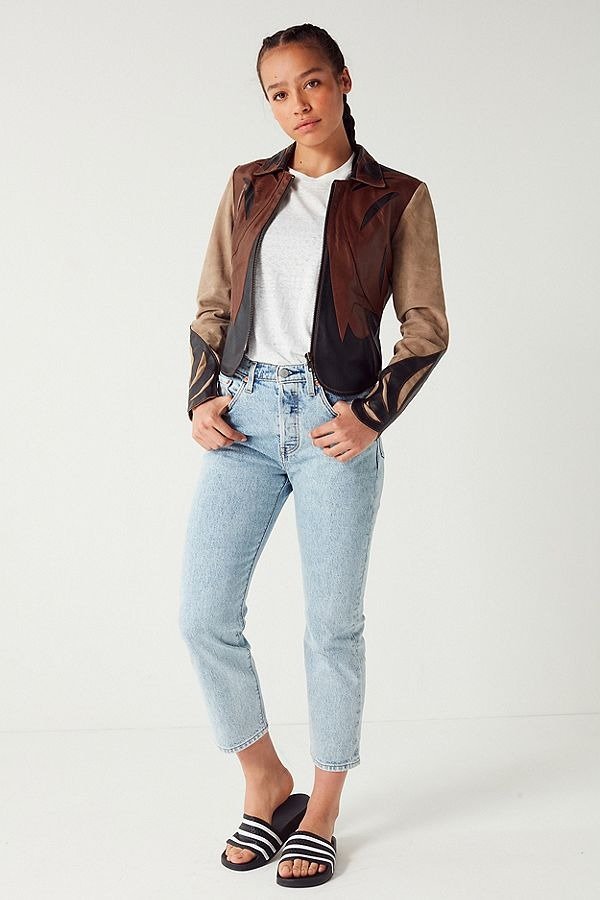 UO Leather Colorblock Jacket