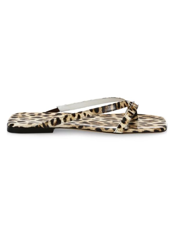 - Deni Leopard-Print Patent Leather Thong Sandals