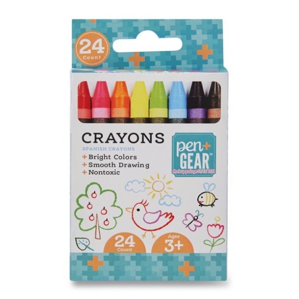 Walmart PEN+GEAR Classic Crayons, 24 Piece Count, Assorted Colors 0.97