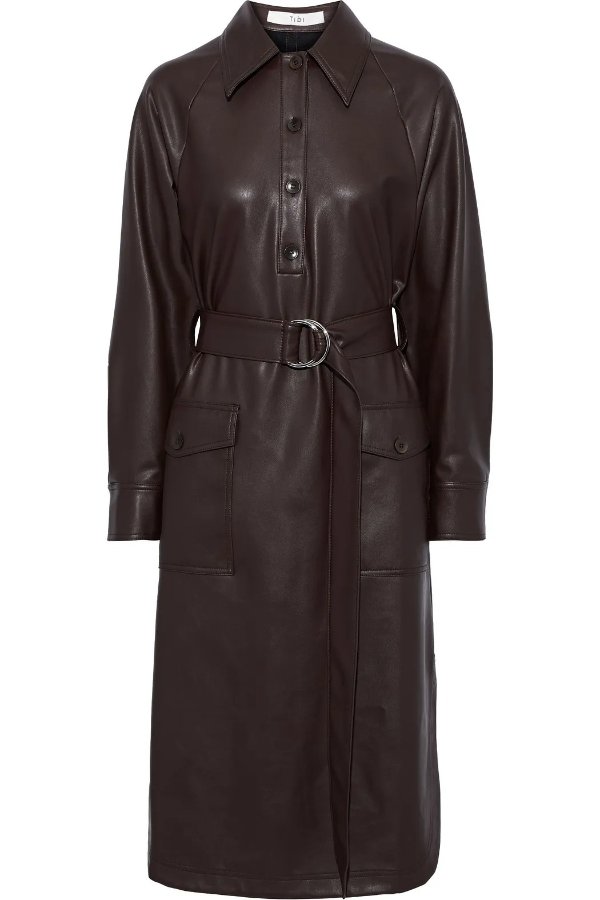 Belted faux leather shirt dress