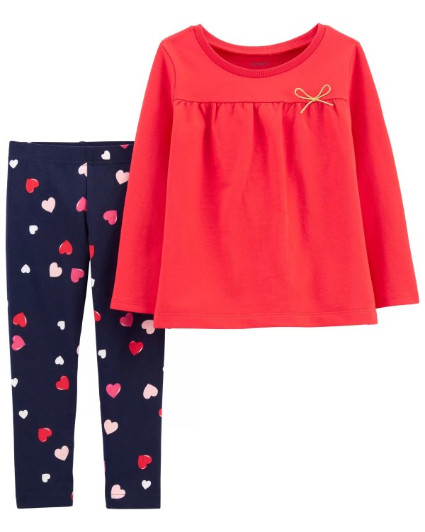 2-Piece French Terry Top & Heart Legging Set