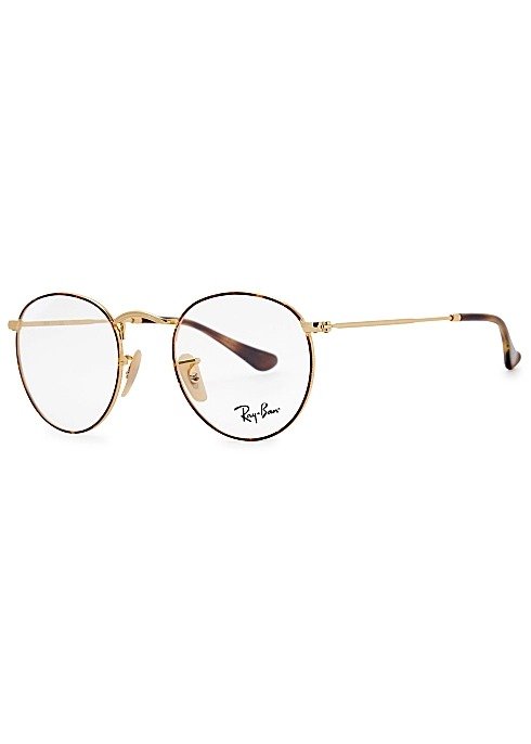 Gold tone round-frame optical glasses