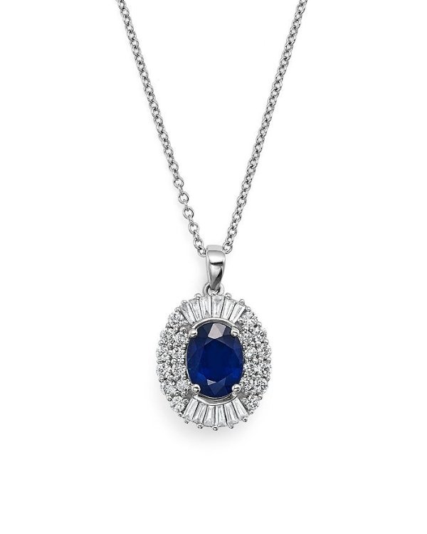 Blue Sapphire and Diamond Pendant Necklace in 14K White Gold, 18" - 100% Exclusive
