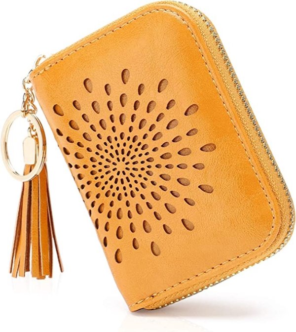 APHISON RFID Credit Card Holder Zipper Card Case Small Wallets for Women Leather Sunflower style Ladies Girls/Gift Box 1927