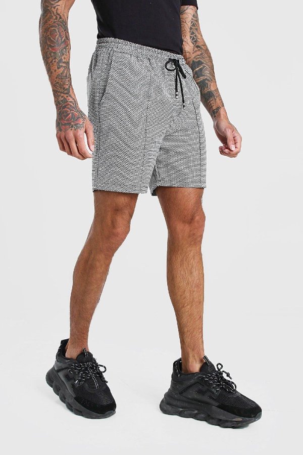 Woven Geo Pintuck Shorts | boohooMAN