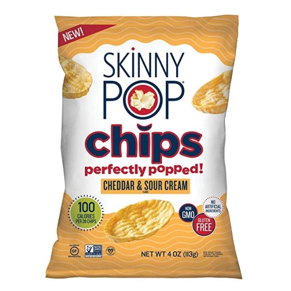 Popped Chips Cheddar & Sour Cream, Vegan Healthy Snack, 4oz Bags (Pack Of 12)