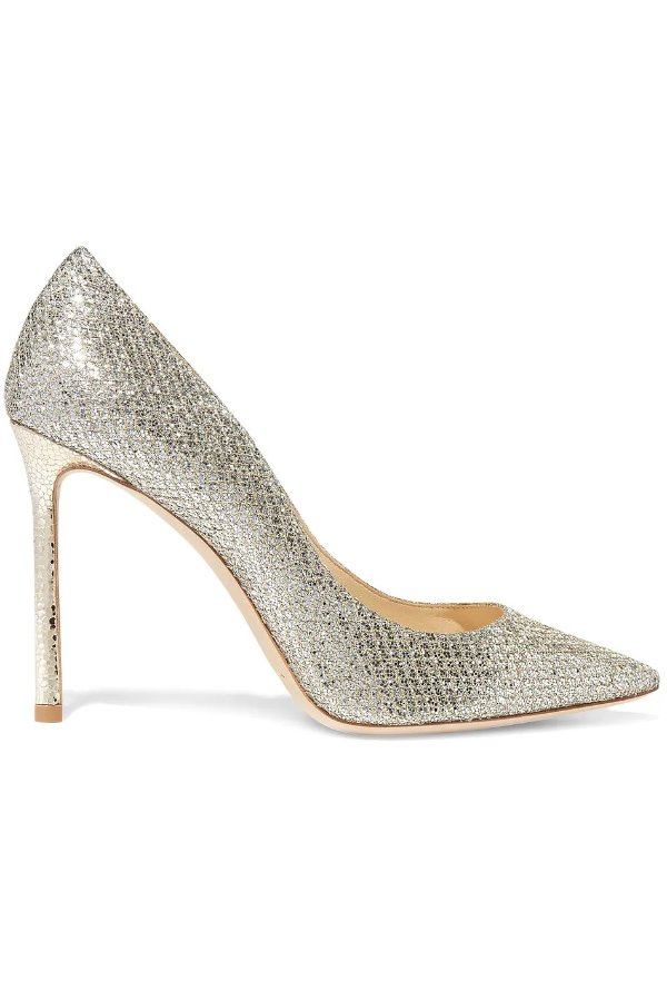 Romy 100 glittered leather pumps