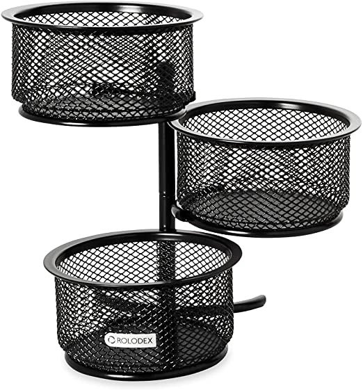 Rolodex Mesh Collection 3-Tier Swivel Tower Sorter, Black (62533)