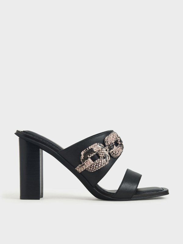 Leather Snake Print Mules