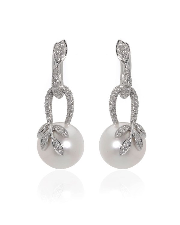 18k White Gold Diamond 0.76ct And South Sea Pearl Dangle Earrings