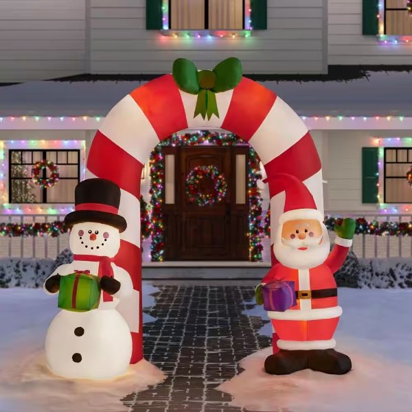 9 ft. LED Santa and Snowman Arch Inflatable