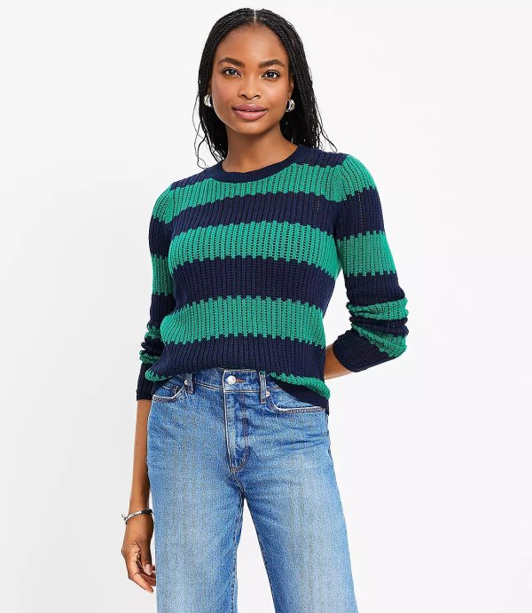 Textured Stripe Open Stitch Sweater