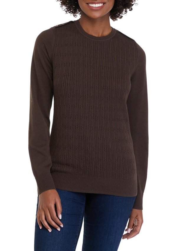 Women's Long Sleeve Cable Knit Crew Neck Sweater
