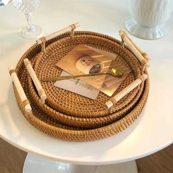 Woven Round Tray For Snacks, Fruits, Organization And Storage Basket