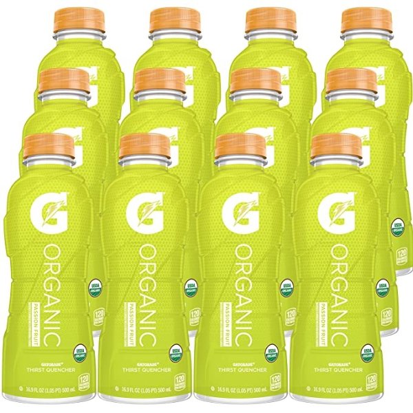 G Organic, Passion Fruit, Gatorade Sports Drink, Organic Hydration, USDA Certified Organic, 16.9 oz. Bottles (Pack of 12)