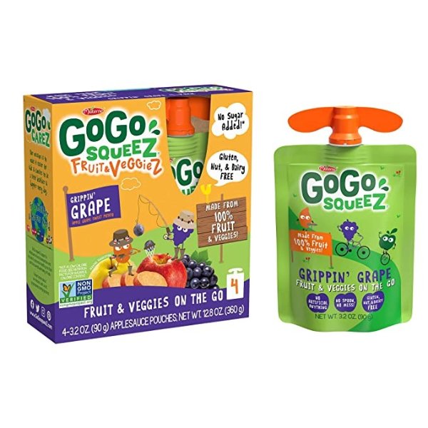 Fruit & VeggieZ on the Go, Apple Sweet Potato Grape, 3.2 Ounce (48 Pouches), Gluten Free, Vegan Friendly, Unsweetened, Recloseable, BPA Free Pouches (Packaging May Vary)