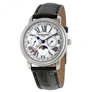 FREDERIQUE CONSTANT Business Timer Moonphase White Dial Black Leather Men's Watch