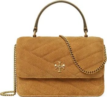 Mini Kira Chevron Quilted Suede Top Handle Bag