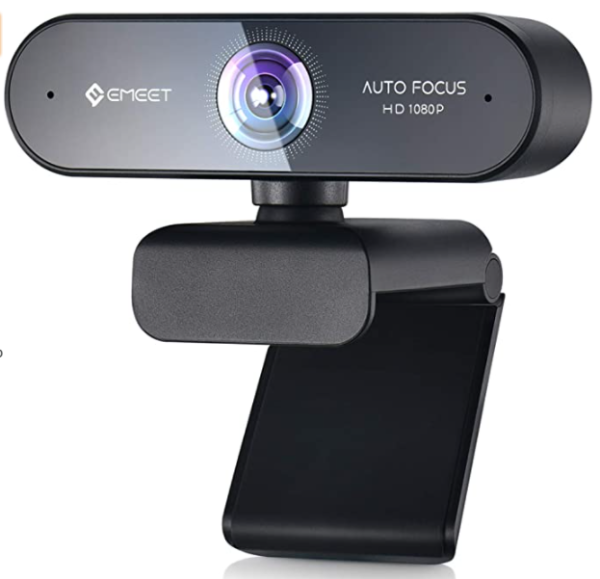 Webcam with Microphone – Autofocus Webcam eMeet Nova 96° View Portable Webcam 1080P w/2 De-Noise Mics