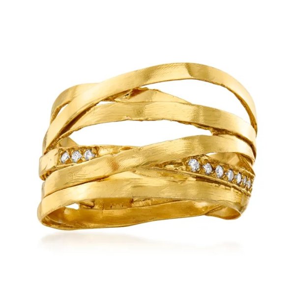 Diamond-Accented Highway Ring in 18kt Gold Over Sterling | Ross-Simons