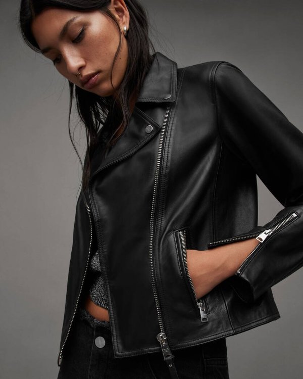 Neve Shrunken Slim Leather Biker Jacket