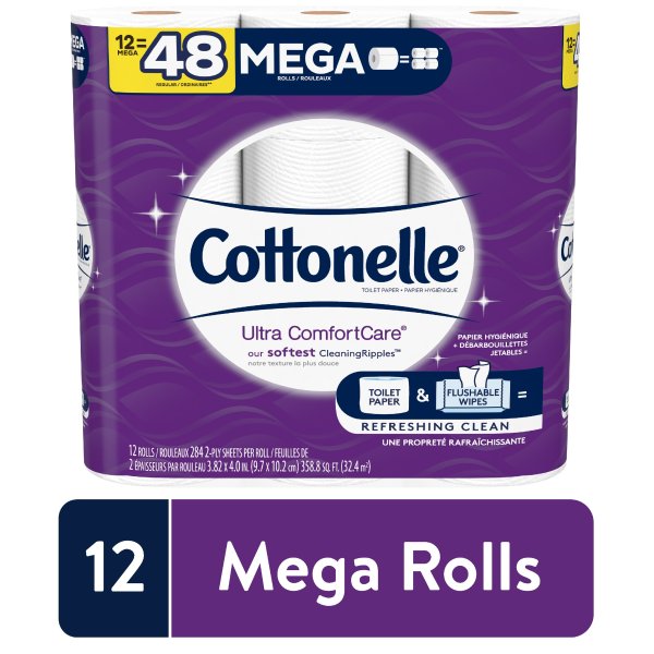 Ultra ComfortCare Toilet Paper, 12 Mega Rolls (=48 Regular Rolls)