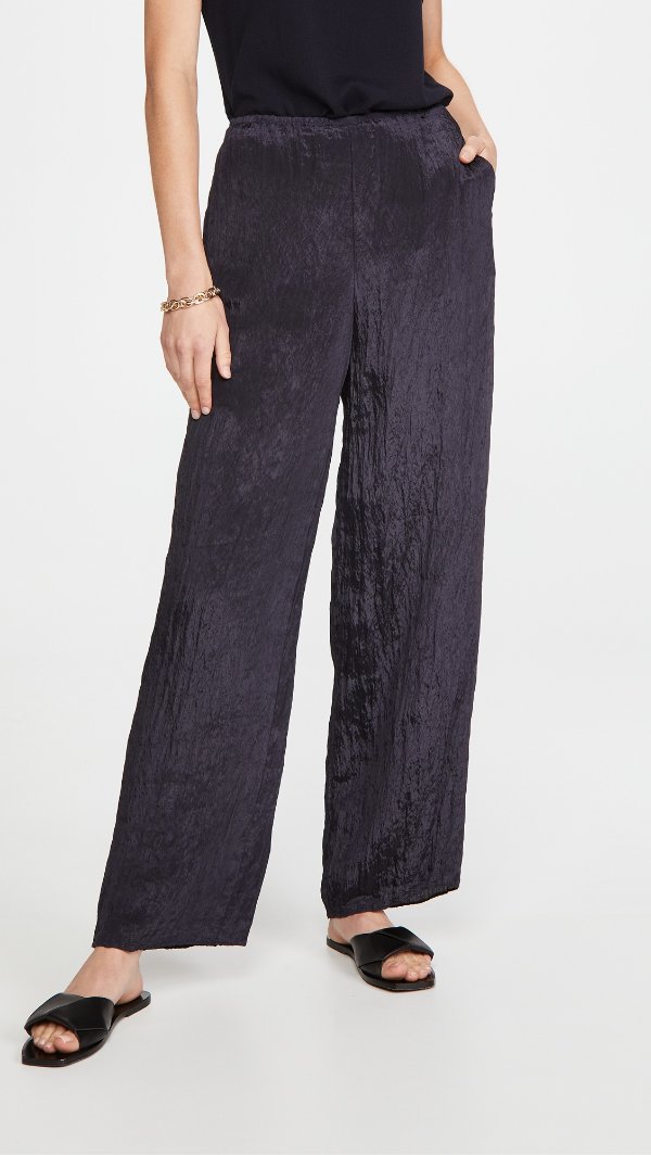 Textured Wide Leg Pull On Pants
