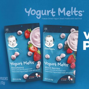 Gerber Yogurt Melts Freeze-Dried Yogurt Snacks Value Pack, Strawberry/Mixed Berries, 1 oz. Pouch, 8 Count