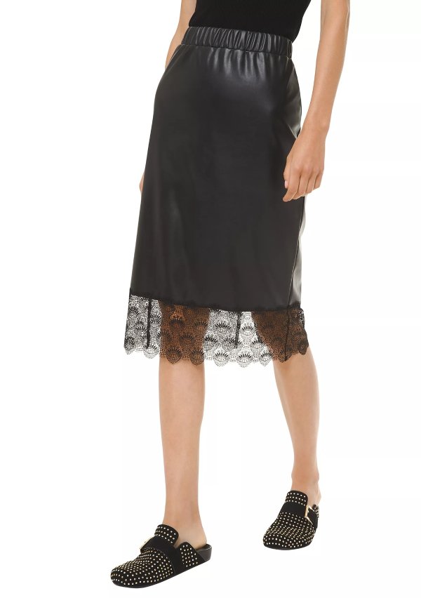 Women's Faux Leather Lace Trim Pencil Skirt