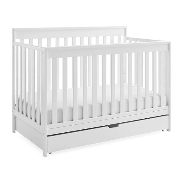 Mercer 6-in-1 Convertible Crib with Storage Trundle, Greenguard Gold Certified, Bianca White