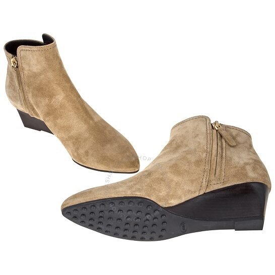 Tods Womens Suede Wedge Bootie in Light Tobacco