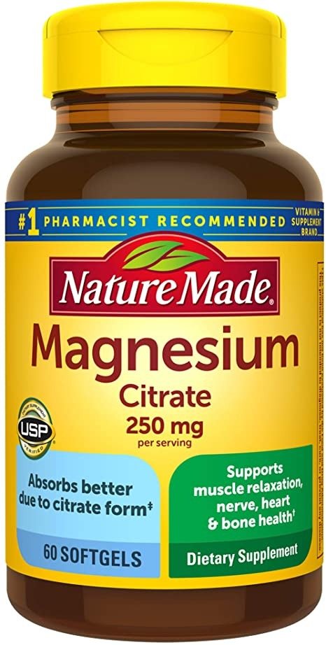 Magnesium Citrate 250 mg, Dietary Supplement for Muscle Support, 60 Softgels, 30 Day Supply