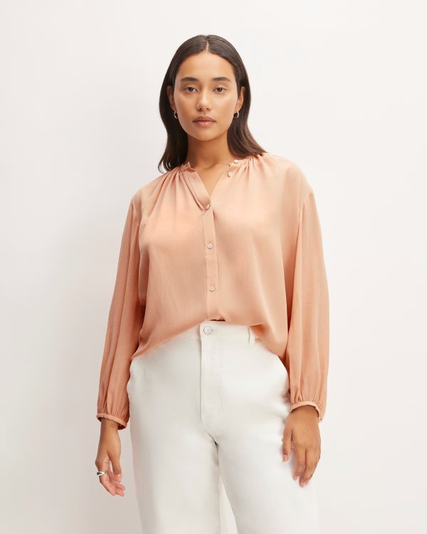 The Washable Clean Silk Shirred Blouse