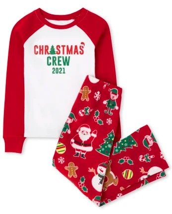 Unisex Kids Matching Family Long Sleeve Christmas Crew Snug Fit CottonTop And Print Fleece Pants Pajamas | The Children's Place - RUBY
