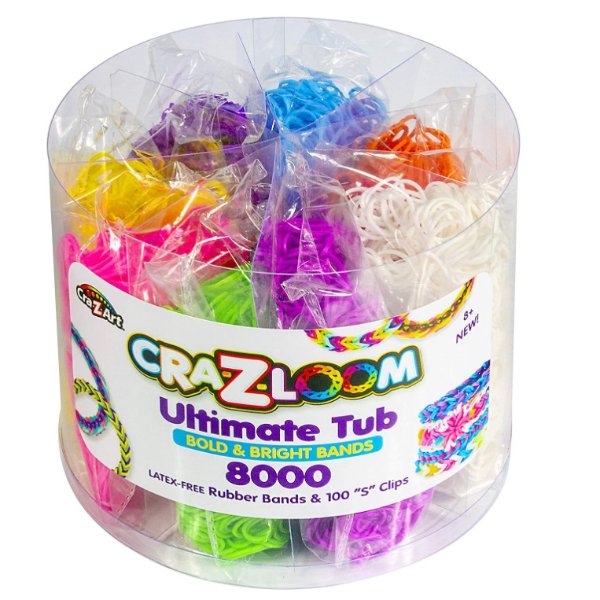 Cra Z Art Cra-Z-Loom Ultimate Tub 8000 Latex Free Rubber Bands and 100 “S” Clips