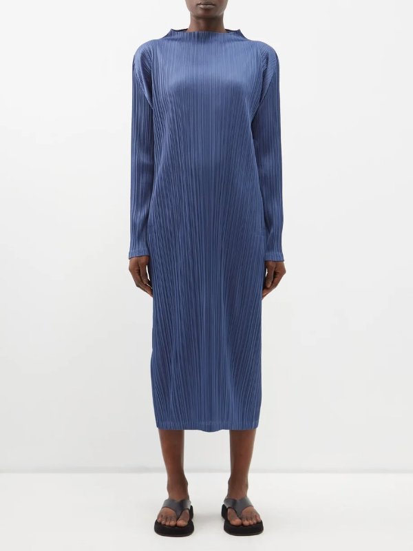 High-neck technical-pleated midi dress | Pleats Please Issey Miyake