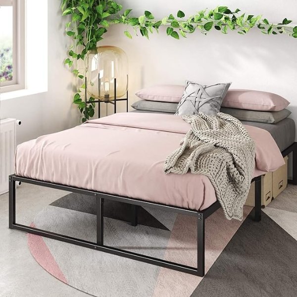 Lorelai 14 Inch Metal Platform Bed Frame / Mattress Foundation with Steel Slat Support / No Box Spring Needed / Easy Assembly, King