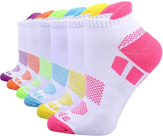 EE 6 Pairs Women's Ankle Athletic Running Socks Performance Cushioned Low Cut Sports Socks with Heel Tab