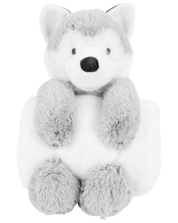 Baby Husky Plush Stuffed Animal & Blanket Set