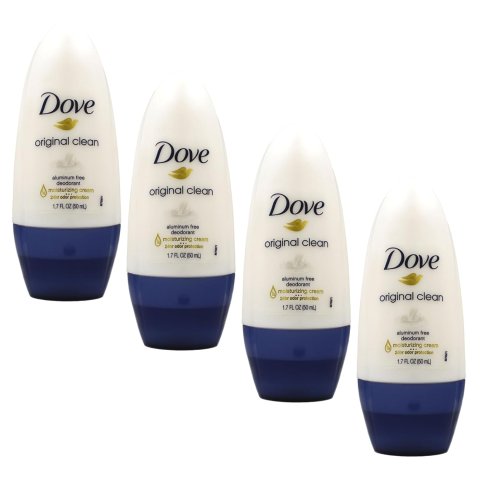 Dove Original Clean Roll On Deodorant, Aluminum Free, All Day Odor Protection, 4-Pack, 1.7 FL Oz Each, 4 Bottles